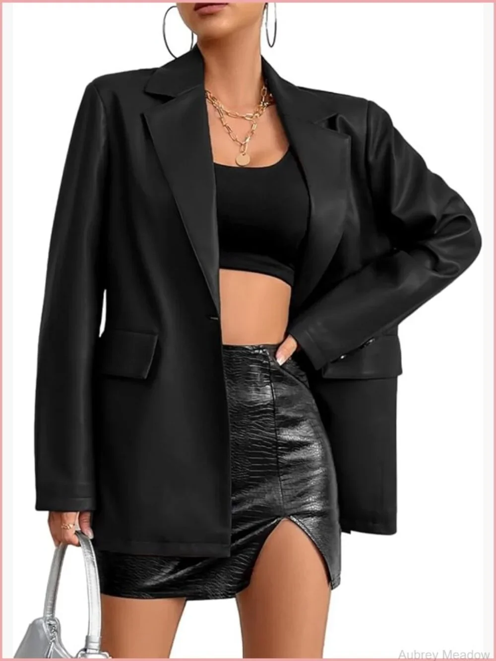 Faux Leather Blazer Jacket Moto Biker Coat Button Slim Fit